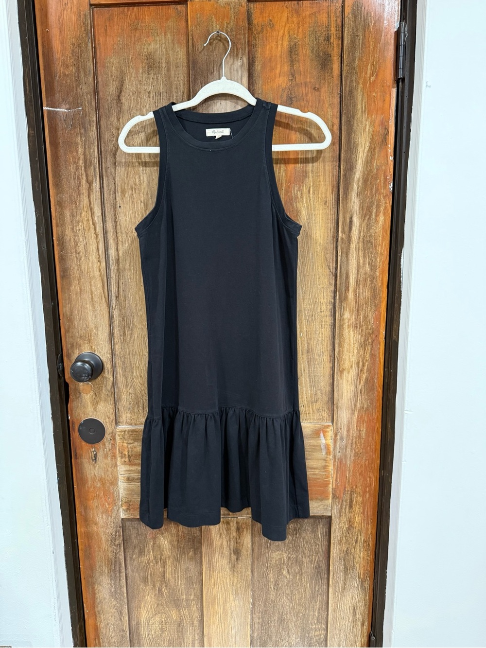 Madewell Black Sleeveless Ruffle-Hem Midi Dress